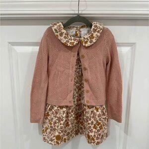 Girls Dusty Rose Knit Cardigan + Floral Dress Set